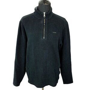 Calvin Klein Pullover Shirt M Men Black Quarter Zip Waffle Knit Metal Logo